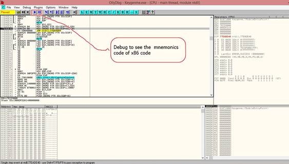 Debug to see the mnemonics code